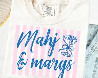Mahjong PNG, Pink Striped Mahjong Shirt Design, Mahj & Margs Mah Jongg Party PNG, Sublimation Design (Digital Download)