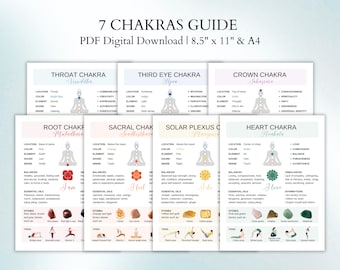 Guía de chakras / Hojas de trucos de chakras / Tarjetas de chakras imprimibles / Descarga instantánea