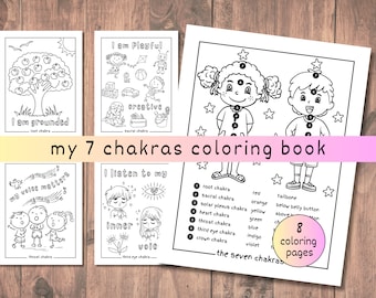 Chakras for Kids Coloring Pages, 7 Chakras Educational Activity Coloring Book, Daily Positive Affirmations