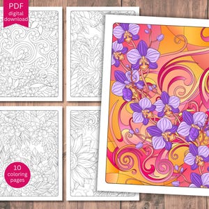 Blooming Flowers Coloring Pages - Hand-drawn Printable Floral Coloring Book - Calming Flower Patterns for Relaxation and Mindfulness - PDF