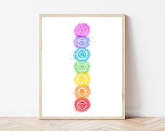Chakra Wall Hanging | Chakra Printable Poster | 7 Chakra Symbols Wall Art | Watercolor Chakra Decor