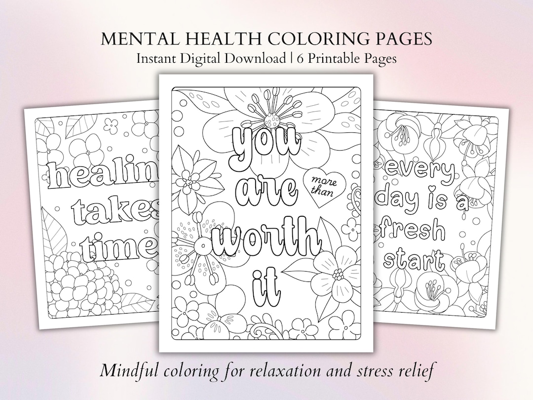 Mental Health Motivational Quotes Coloring Pages - Hand-drawn Stress ...