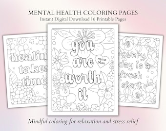 Mental Health Motivational Quotes Coloring Pages - Hand-drawn Stress Relief Coloring Pages for Adults and Teens, Digital Download - Set 4