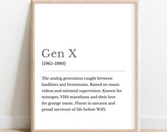 Lámina con la definición de la Generación X: Regalo minimalista para el 50 cumpleaños (Descarga digital)