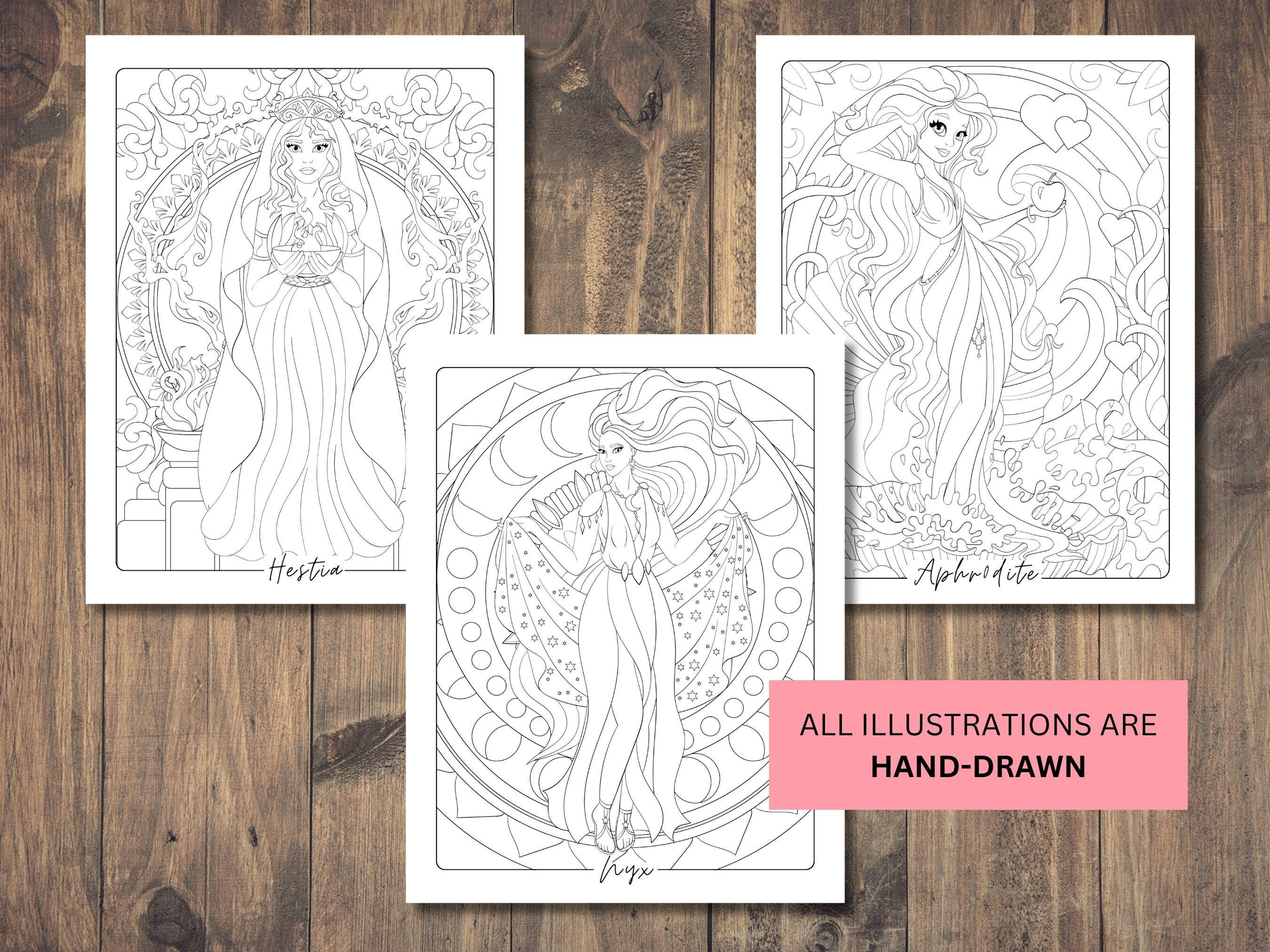 Greek Goddesses Printable Coloring Pages | Set of 6 Adult Coloring ...