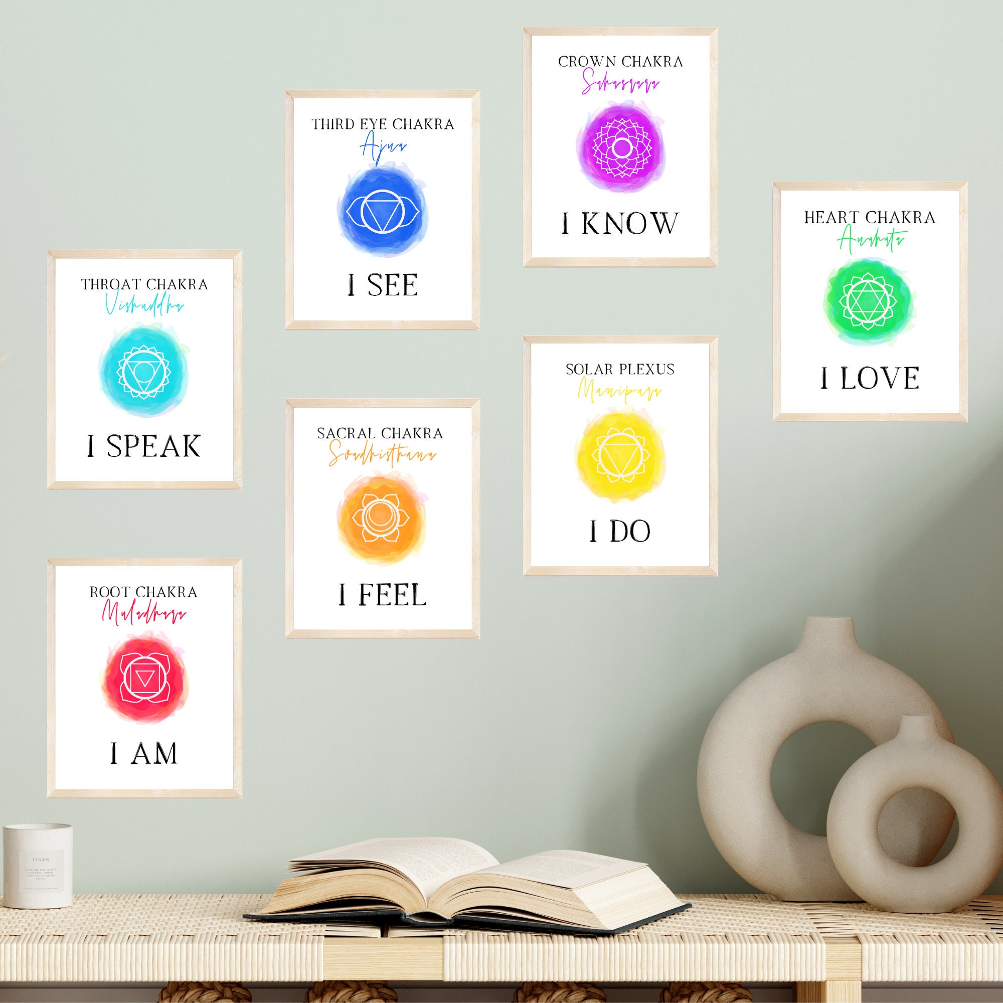 Chakra Wall Art Set of 7 Printable Chakra Posters 8 X 10 Inch Digital ...