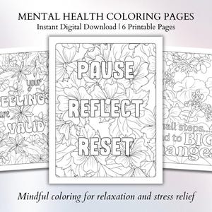Mindfulness Coloring Pages for Stress Relief, Motivational Quotes Coloring for Mental Health, Calming Relaxing Activities for Adults - Set 6