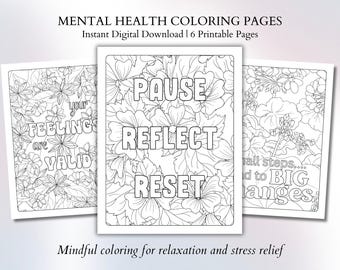 Mindfulness Coloring Pages for Stress Relief, Motivational Quotes Coloring for Mental Health, Calming Relaxing Activities for Adults - Set 6