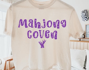 Mahjong de bruja PNG, diseño de camiseta de aquelarre de mahjong (descarga digital)