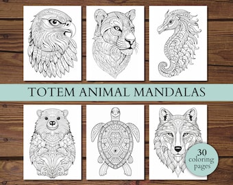 Totem Animal Mandala Coloring Pages, Stress Relief (Printable PDF)