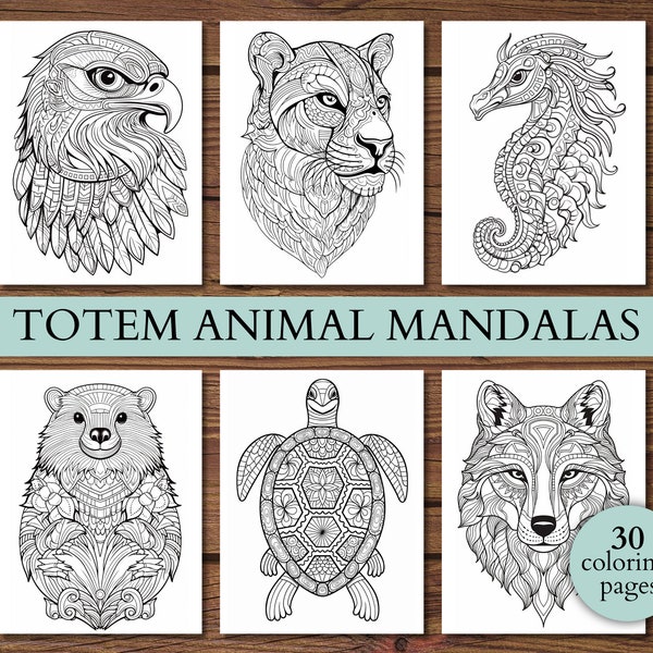 Animal Coloring Pages, Mandala Color Pages, Totem Animals, Stress Relief Gift, Adult Teen Coloring Pages, Instant Download, Printable PDF