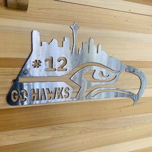 12 Seattle SeaHawks Skyline Metal Sign Go Hawks Geno Smith Poster garage Fathers Day Dad Mom Wife Husband Christmas Boyfriend Gift Boom