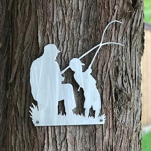 Vater und Sohn / Tochter Angeln Metall Wand Art Deco, Familie 1 oder 2 Kinder Option, Eltern lieben Weihnachten Vatertag Geschenk Weihnachten Geschenk