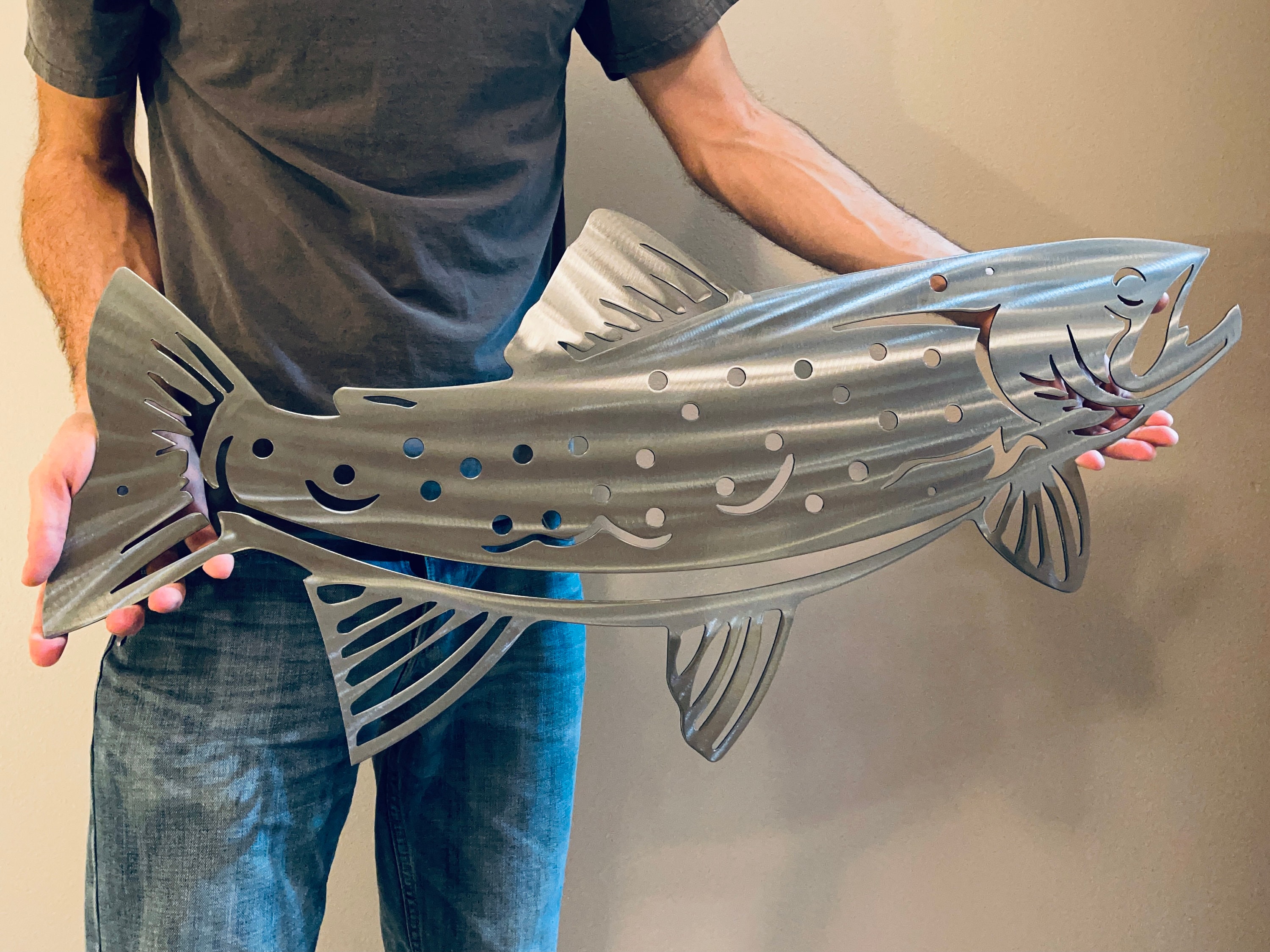 Rainbow Jumping Trout Fish Metal Sign 22 Inches BIG Wall Art Etsy