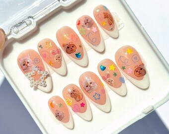 Kitten cult | Alternative press on nails ⎮ Cat nails | Y2K nails | Almond press on nails | Kawaii nails | Junk nails