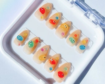 Jelly bean ⎮ Korean press on nails ⎮ Rainbow nails | Hyperfeminine | Cute press on nails | Kawaii nails | 3D nails