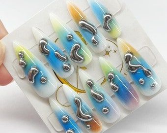 Moodring | Custom Aura Ombre Press On Nails | Gradient Nail Art | Handmade Reusable Nails | Long-Lasting Custom Press On Set | Customizable
