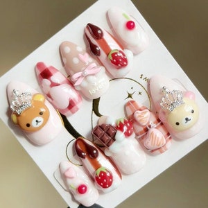 Parfait | 2014 nostalgia | Lolita press on nails | Chocogirl nails | Rilakkuma nails | Trending nails
