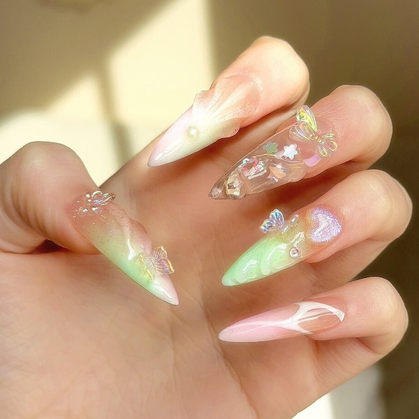 Fairytopia | Spring nails | Y2K nails | 3D nails | Pastel press on nails | 2000s press on nails | Aesthetic nails | Fairycore