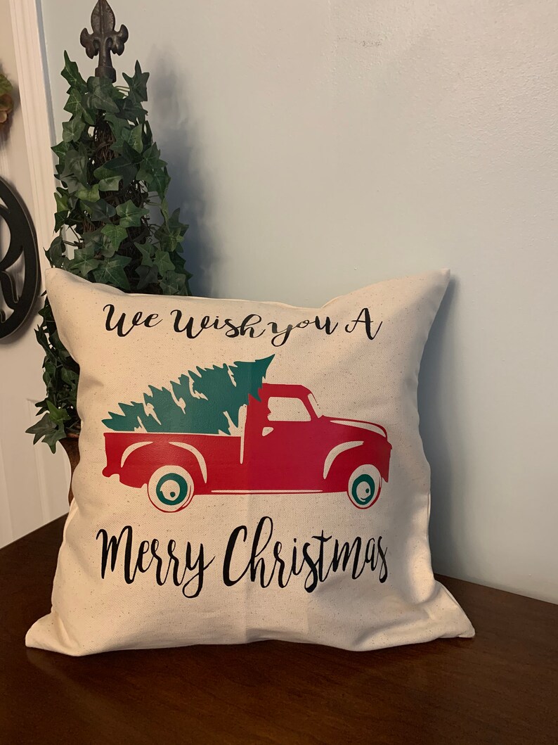 Merry Christmas Decor Red Truck Christmas Pillow Cover Etsy
