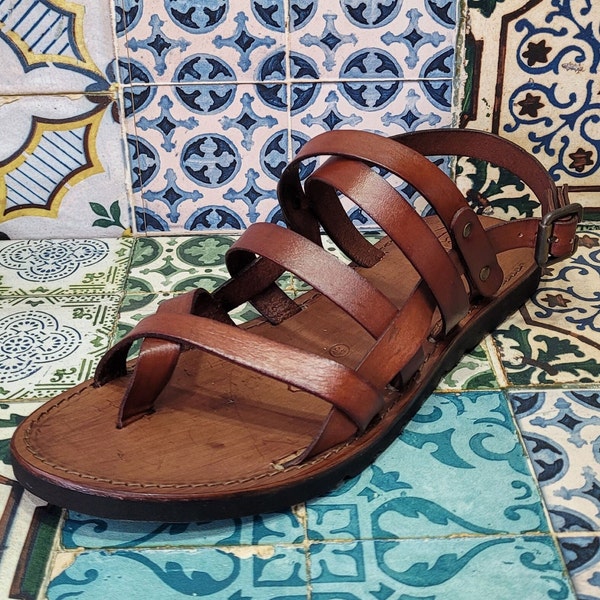 Sandalias de hombre hechas a mano con materiales de calidad: cuero auténtico y piel auténtica 100% Made in Italy Sandalias hechas a mano para hombre