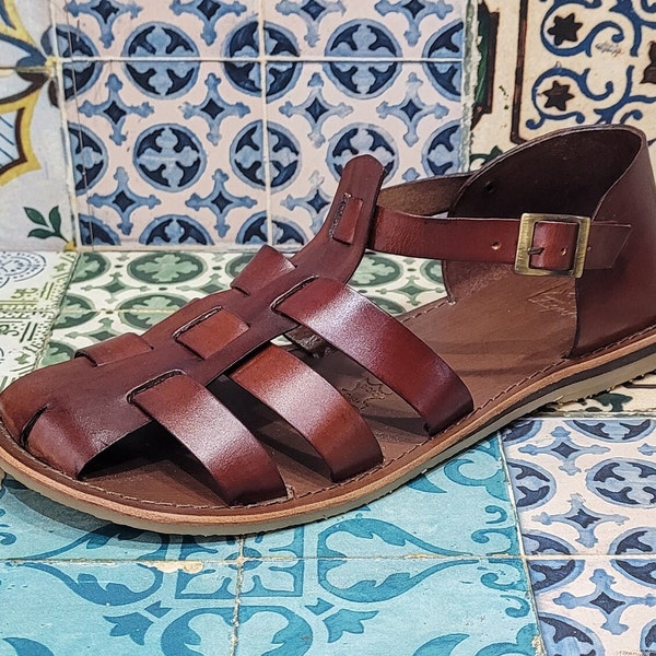 Sandalias de hombre hechas a mano con materiales de calidad: cuero auténtico y piel auténtica 100% Made in Italy Sandalias hechas a mano para hombre