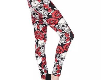Skull Rose Femur Bone Printed Legging Women Legging high waist legging S-3XL 548 