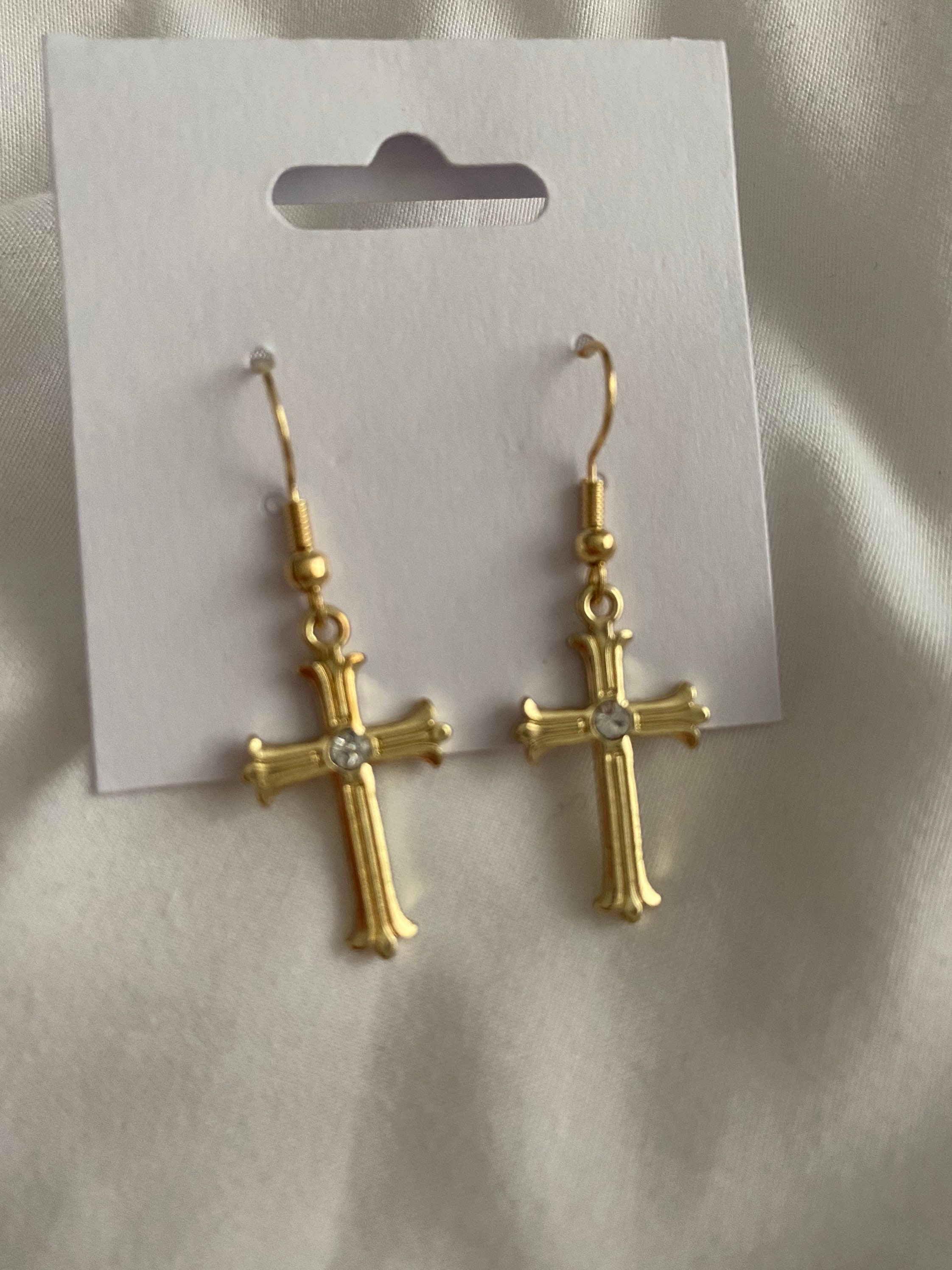14Karat Gold Plated Cross Earrings Etsy