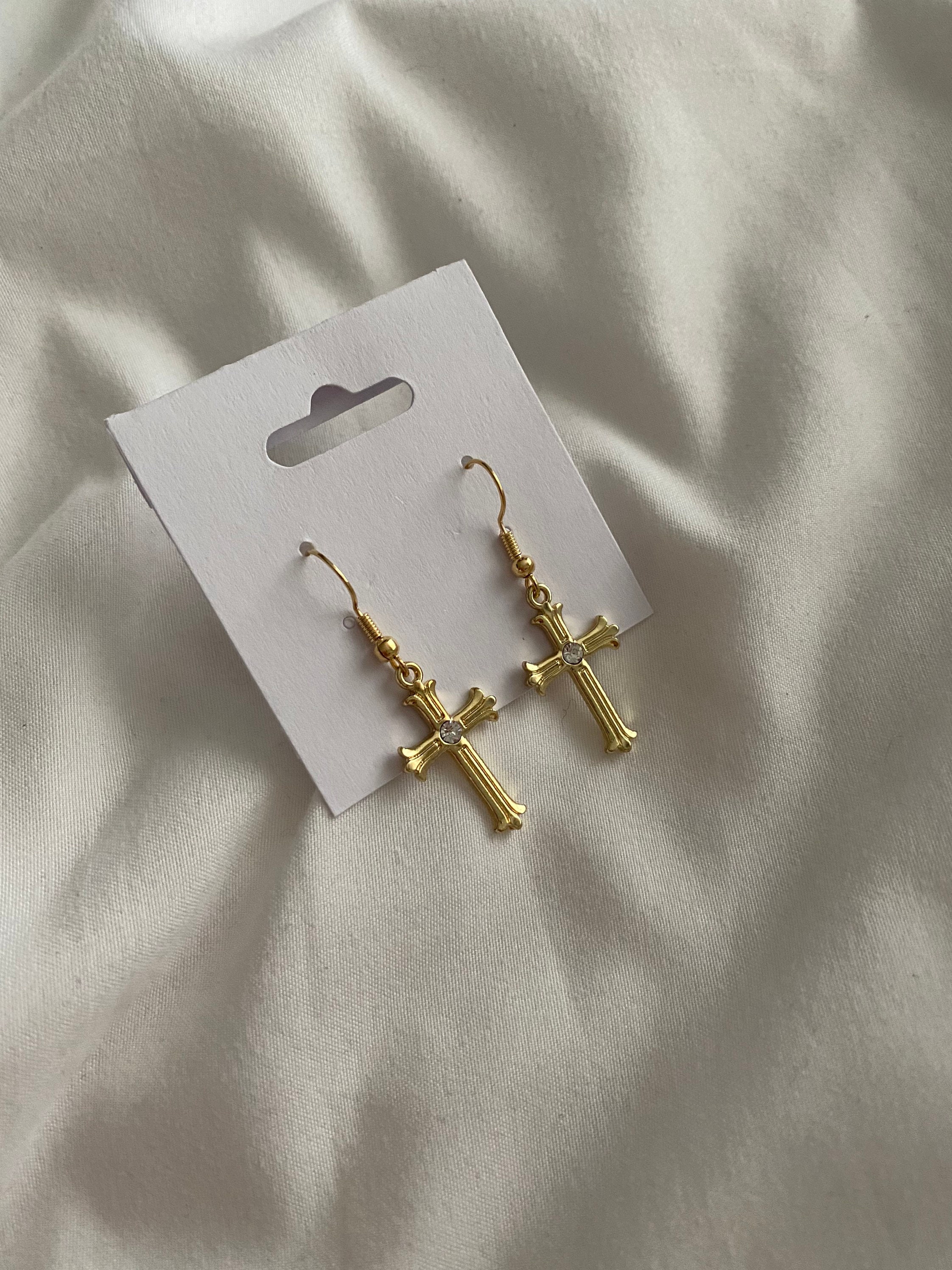 14Karat Gold Plated Cross Earrings Etsy