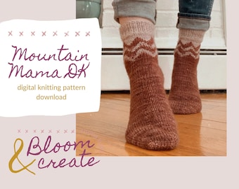 Mountain Mama DK Sock Pattern // Easy DK weight sock pattern digital download