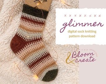 Glimmer Socks // PDF Knitting Pattern // Digital Download // Bloom Create Designs // Colorwork Socks Pattern // Scrappy Socks