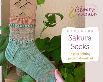 Sakura Socks // digital PDF colorwork sock pattern