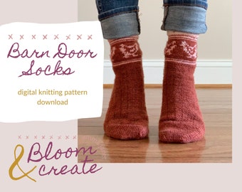 Barn Door Socks // Chicken Colorwork Socks // Bloom and Create Designs // Digital Download PDF