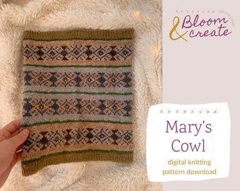 Mary's Cowl // Colorwork Knitted Cowl Pattern // Digital Download