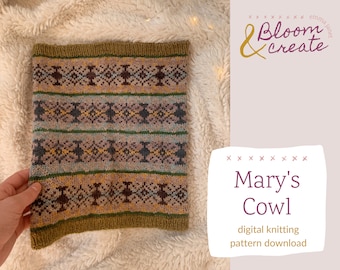 Mary's Cowl // Colorwork Knitted Cowl Pattern // Digital Download