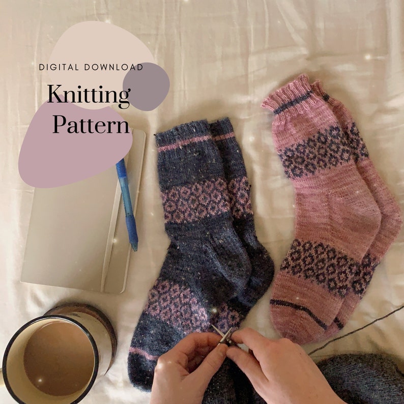 Soft Morning Socks // Simple Colorwork Pattern // Digital Download Indie Knitting Pattern image 1