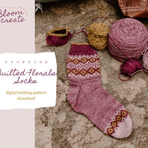 Quilted Florals Socks // Colorwork Sock Pattern Digital Download