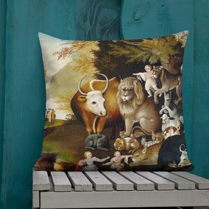Peaceable Kingdom Decorator Pillow-indoor/outdoor,accent throw pillow,spiritual gift,vegan gift,housewarming gift, farmhouse,fine art print
