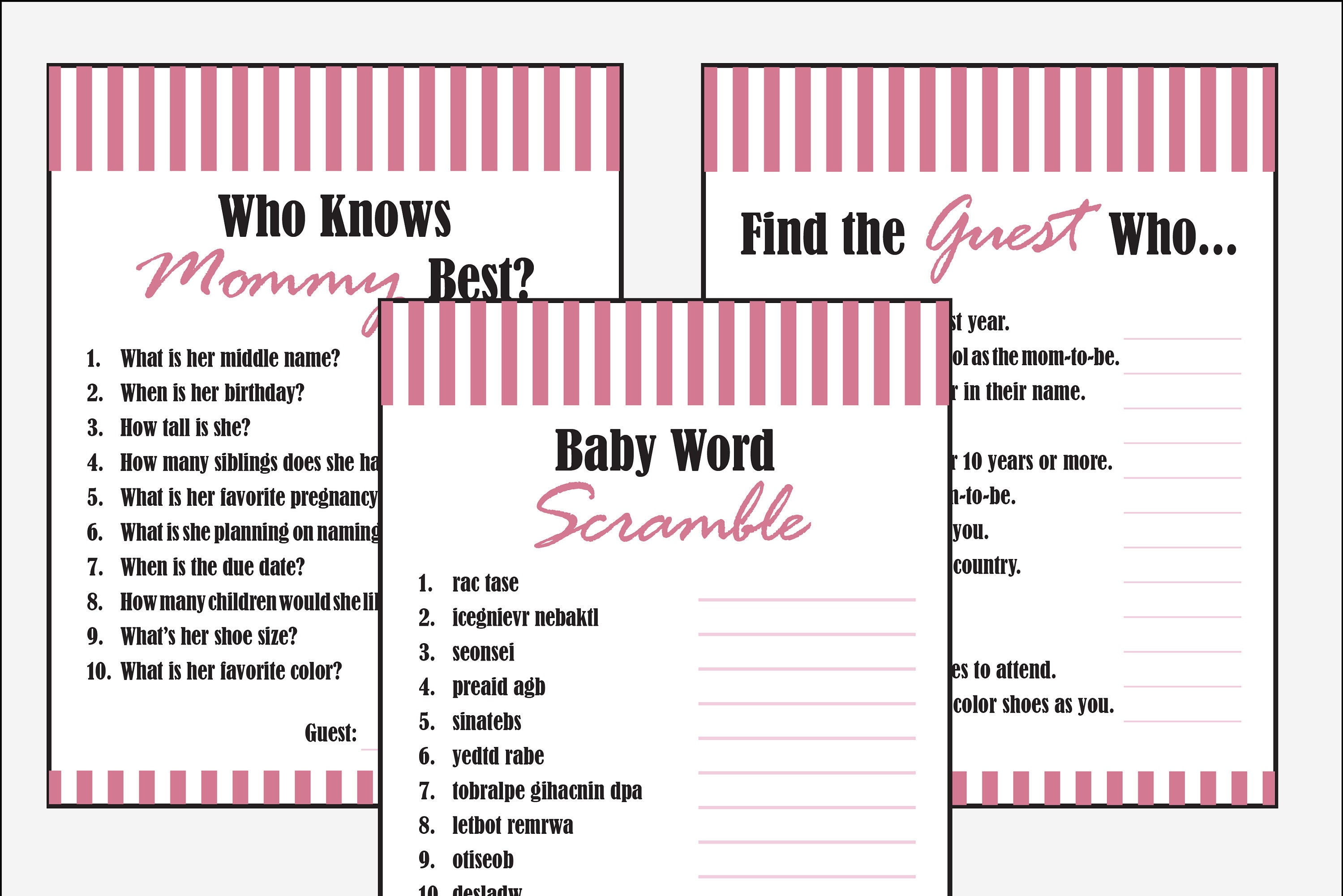 Shower Game Bundle Baby Shower Games Printable Baby Shower Game Idea