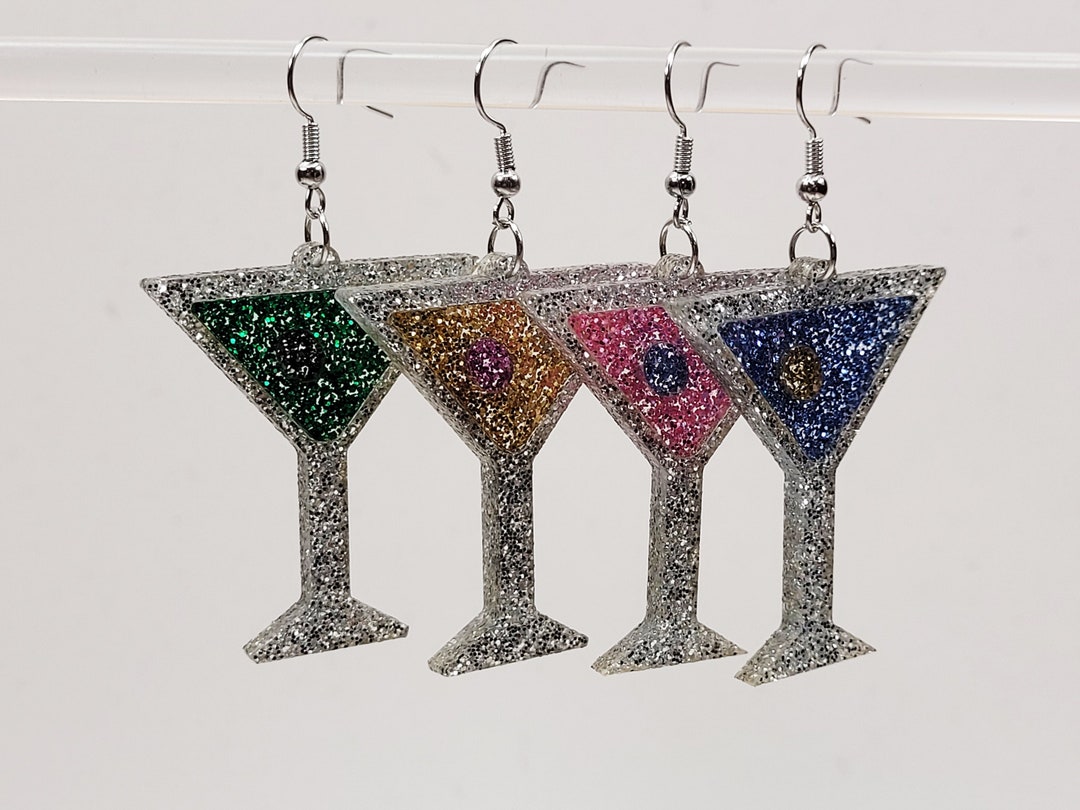 Glitter Martini Glass Earrings Acrylic Statement Jewelry Etsy