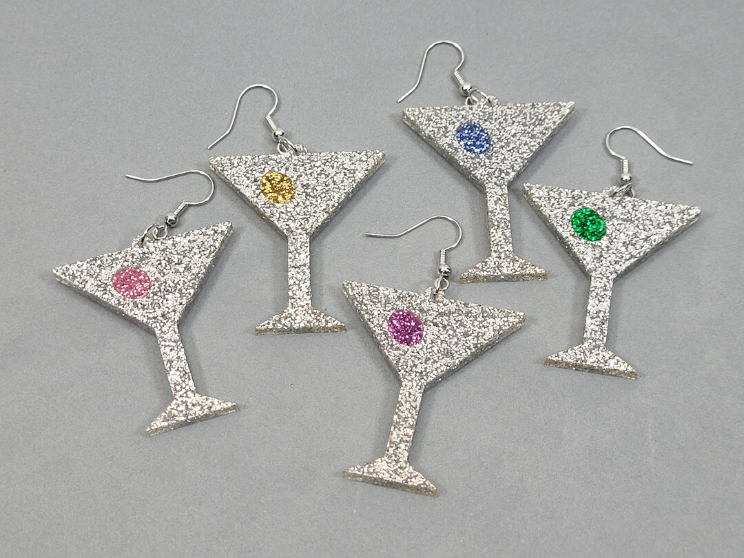 Martini Glass Glitter Acrylic Earrings Etsy