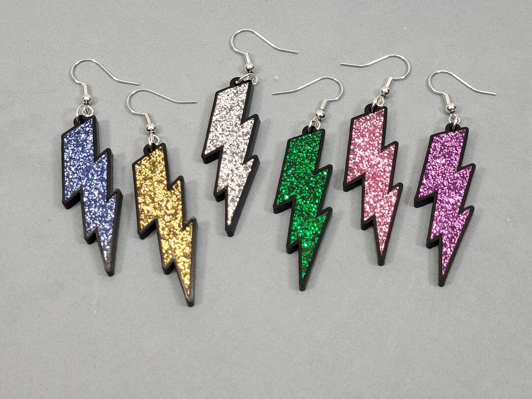 Lightning Bolt Glitter Earrings Acrylic Statement Jewelry Etsy