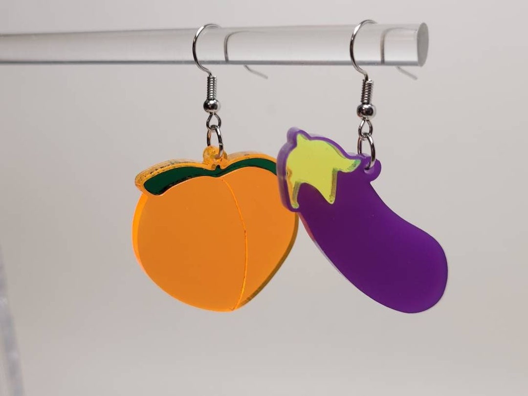 Peach and Eggplant Emoji Earrings Etsy