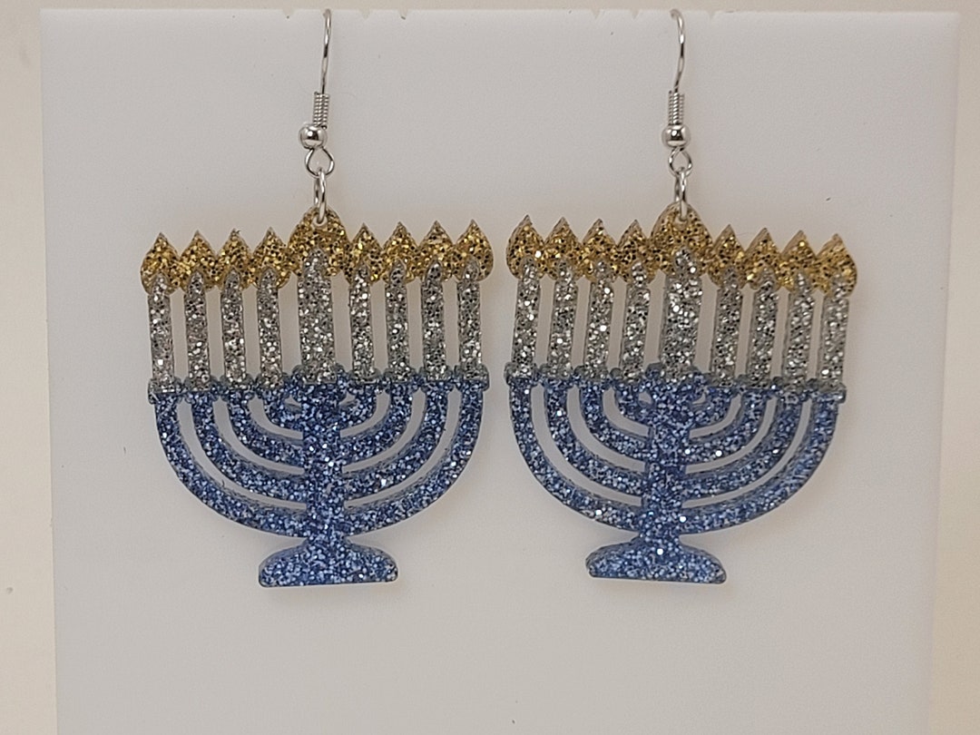Glitter Menorah Earrings Acrylic Statement Jewelry Etsy