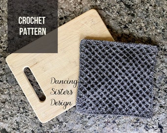 Diagonal Waffle Dishcloth Crochet Pattern | Instant Download PDF | Textured Waffle Stitch Kitchen Towel, Hot Pad, Scrubber