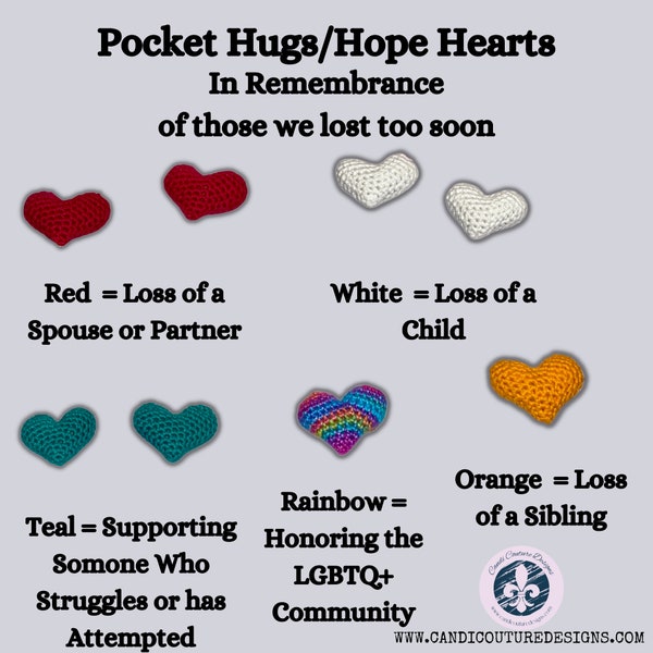 Pocket Hug From Above Crochet Heart, Hope Heart, Survivor Token, Emotional Support Lovie, Suicide Awareness Symbol, Pocket Buddy, Loss Gift