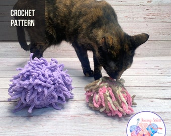 Purrfectly pluche kattenkruid speelgoed haakpatroon, DIY huisdier bal speelgoed, digitale PDF-tutorial, katachtig spelen, lussteekinstructies, chenillegaren