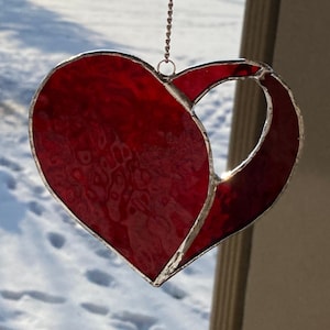 Cherry Red Heart Suncatcher, Memorial Heart Gift, Heart Glass, Broken Heart Glass, Red Stained Glass,