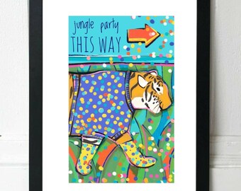 A3 ANIMAL ART PRINT, Seymour, The Tiger, Funny Animal Print