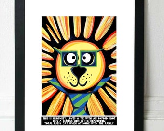 A3 ANIMAL ART PRINT, Humphrey, The Lion, Funny Animal Print